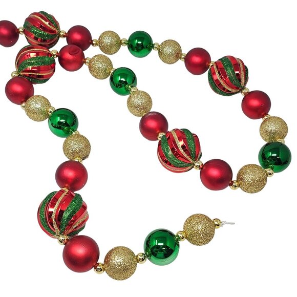 Large Red, Green and Gold Ball Christmas Tree Garland, 6 Feet - Picture 3 of 3